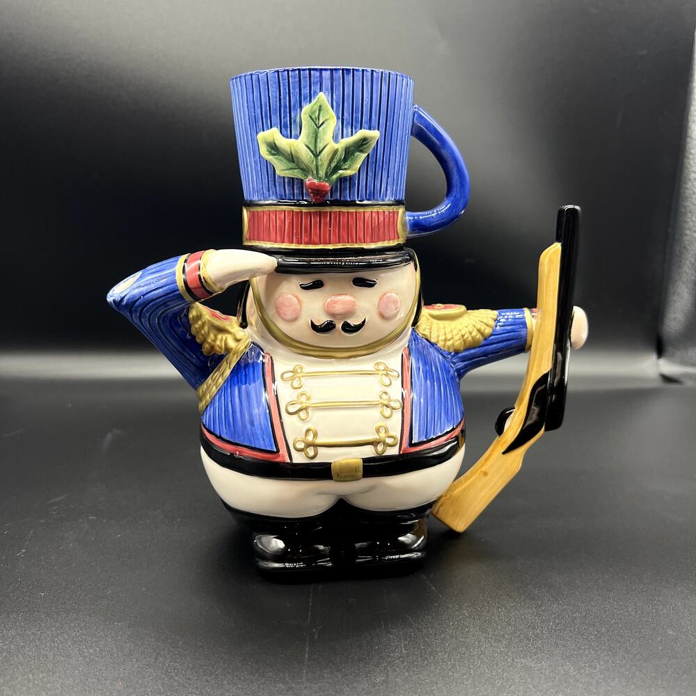 Fitz & Floyd Snack Therapy Toy Soldier Cocoa Pot Teapot Tea For One Holiday